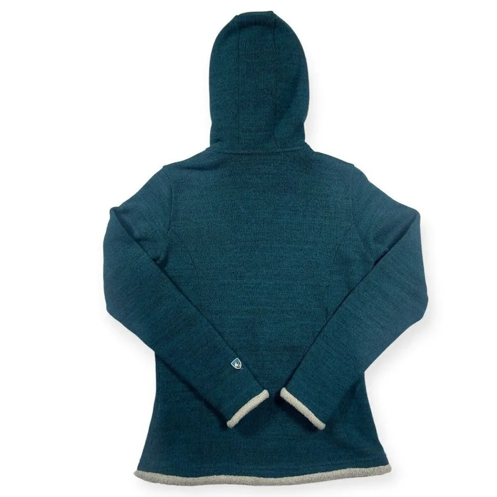 Kuhl Jacket Women's Small Blue Green Alska Hoodie Sherpa Fleece Lined‎ Full Zip